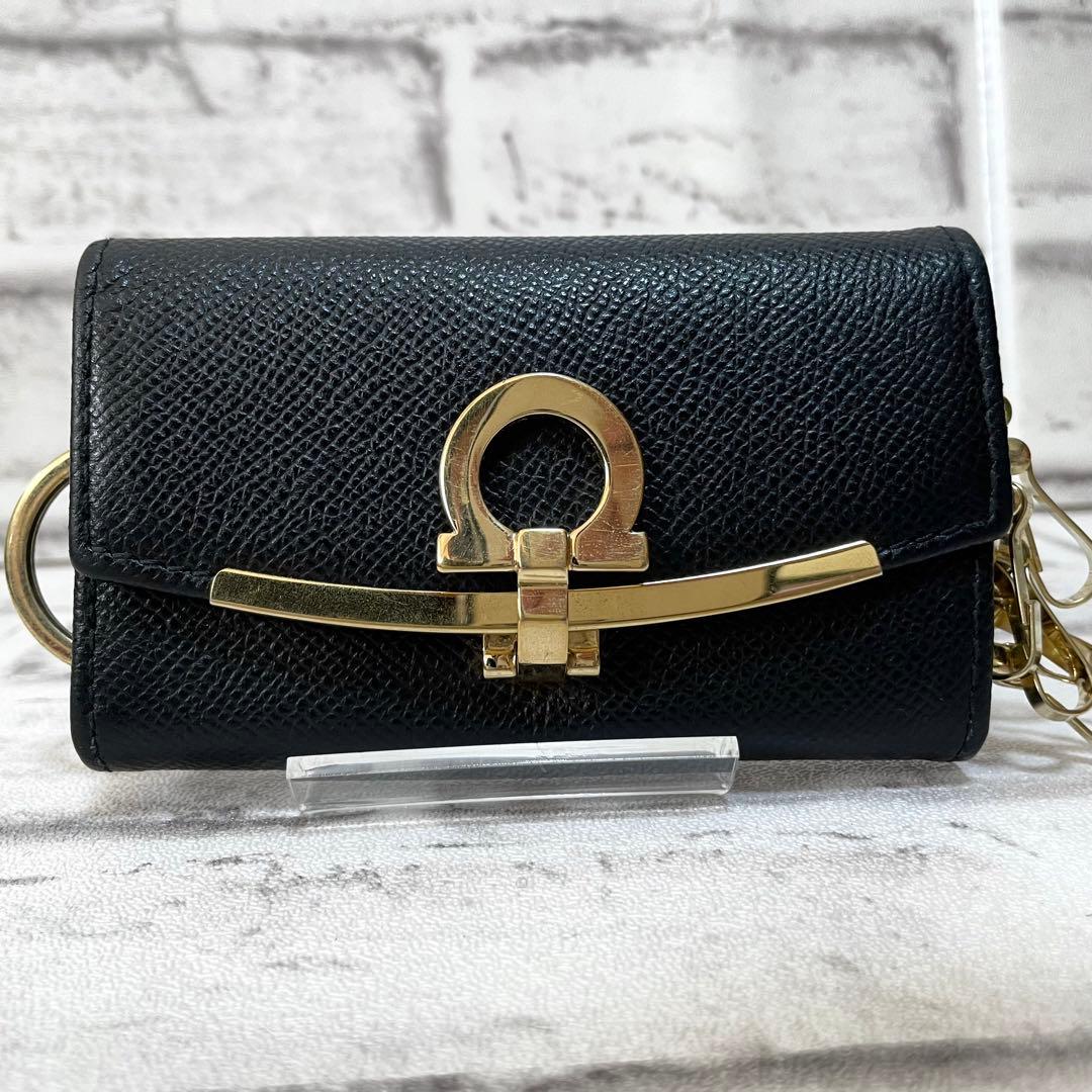 極美品✨フェラガモ　現行　キーケース　リング　RFIDタグ　ガンチーニ　黒　箱付