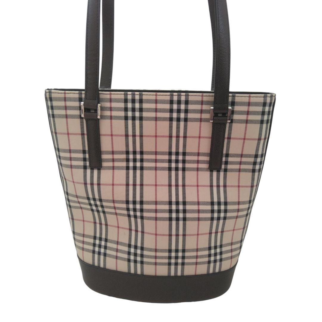 未使用品級　バーバリー ノバチェック トートバッグ レザー バケツ型　茶