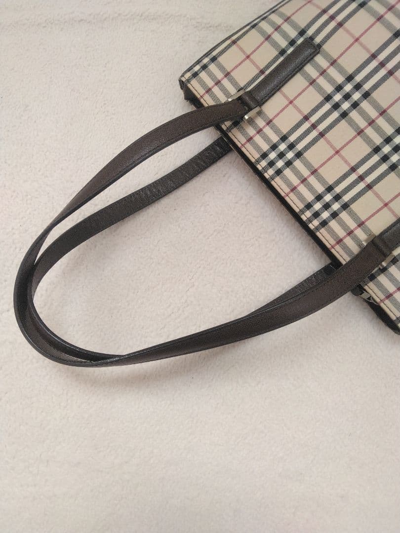 未使用品級　バーバリー ノバチェック トートバッグ レザー バケツ型　茶