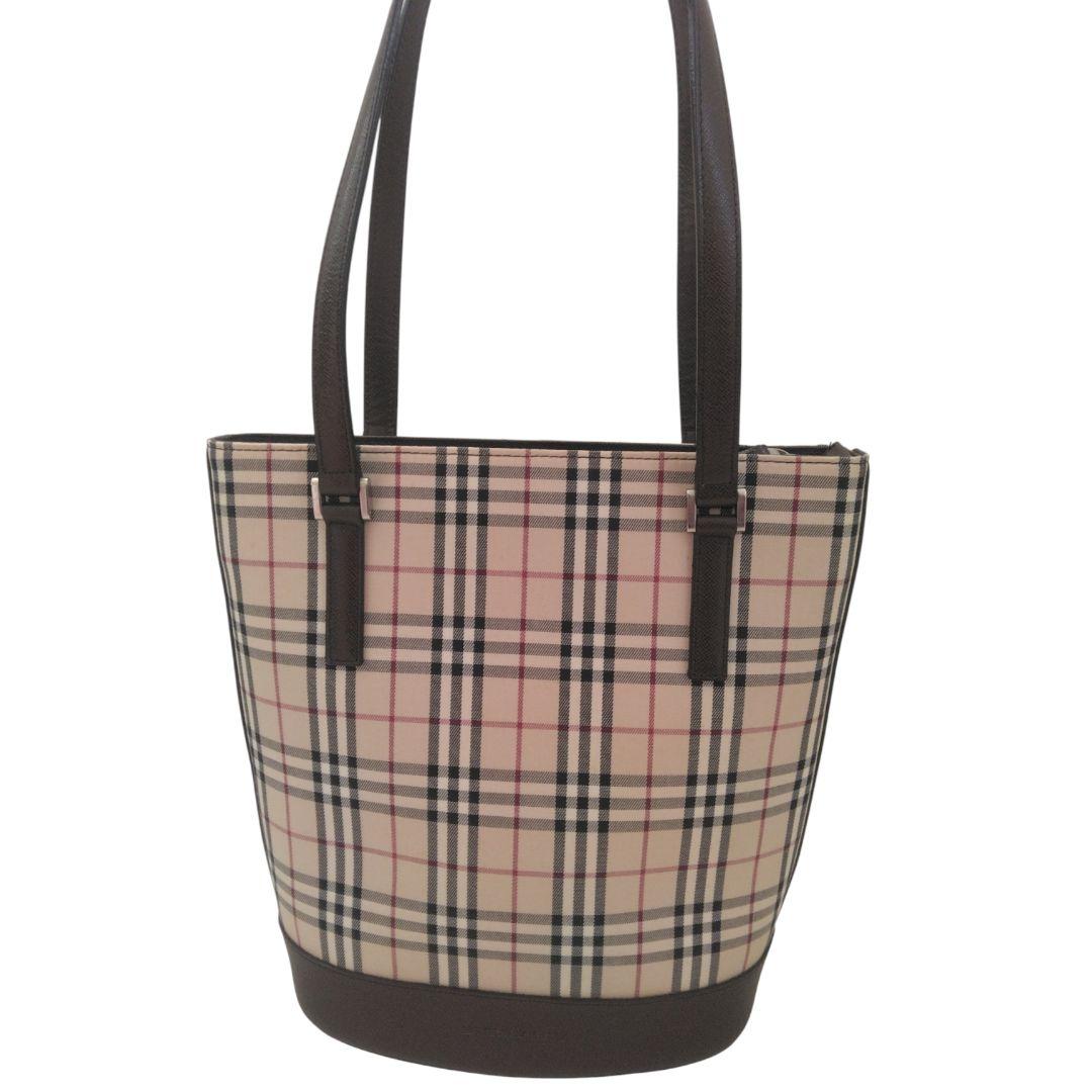 未使用品級　バーバリー ノバチェック トートバッグ レザー バケツ型　茶