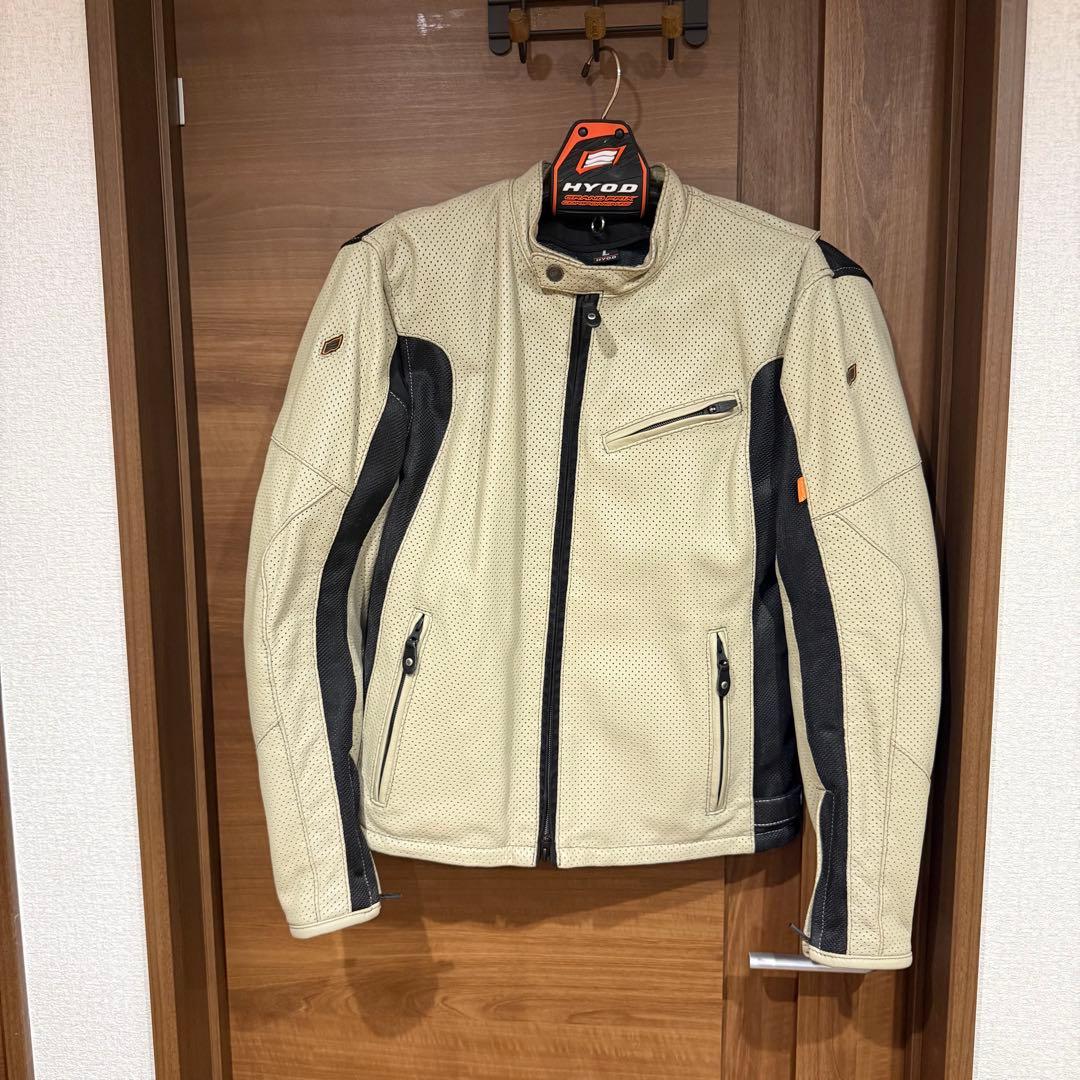 HYODパンチングレザージャケット ベージュ/黒