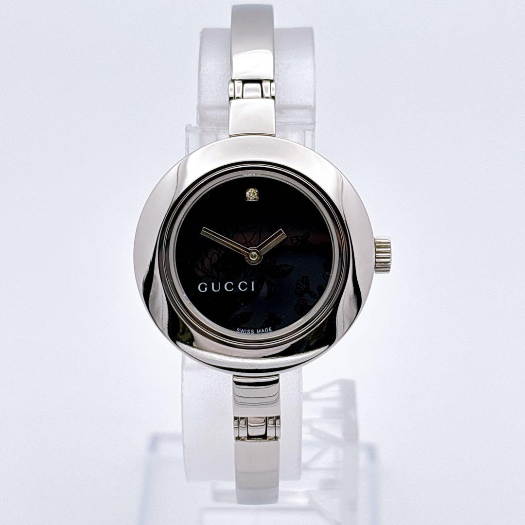 【美品・電池新品・箱】GUCCI 105 フローラ ブラック ダイヤ ラウンド
