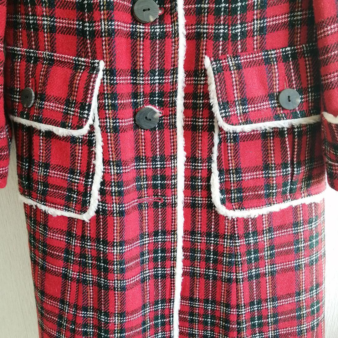 MILK タータンチェック ロングコート 90s レッド FREE