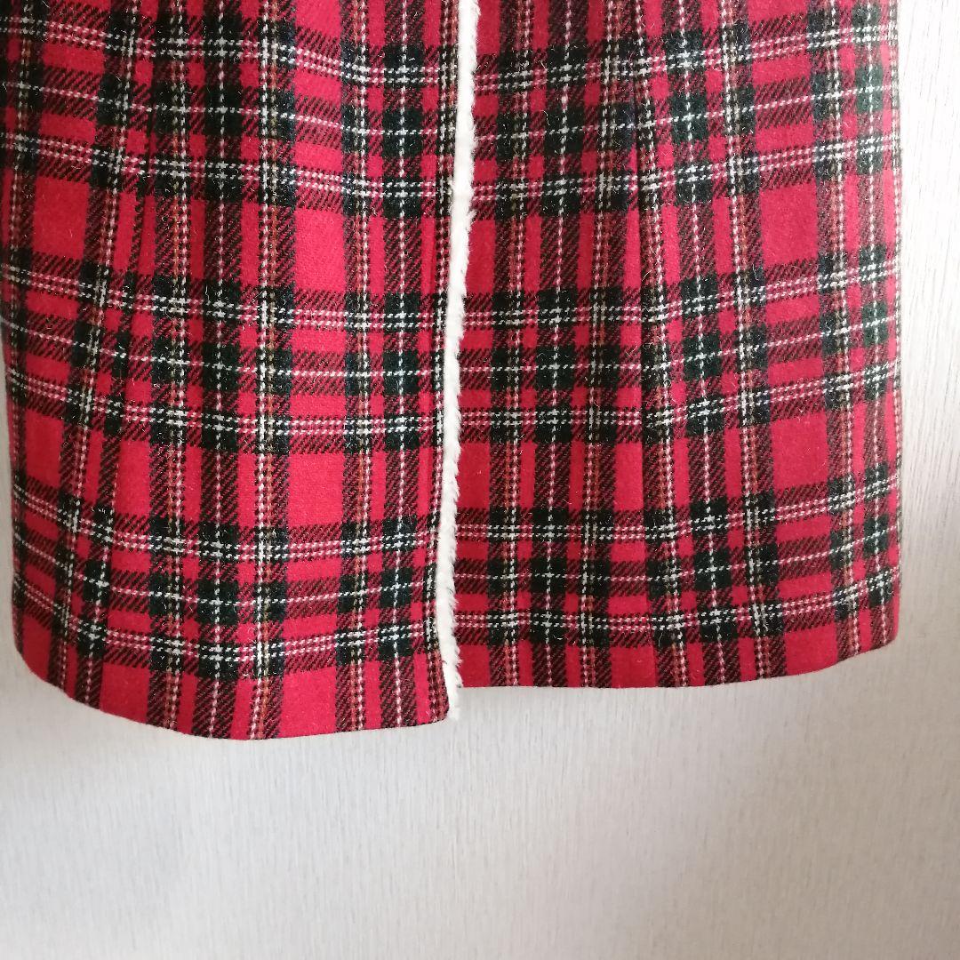 MILK タータンチェック ロングコート 90s レッド FREE