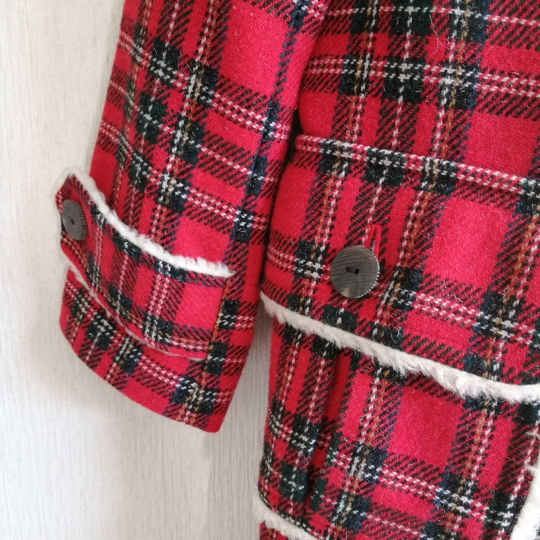 MILK タータンチェック ロングコート 90s レッド FREE