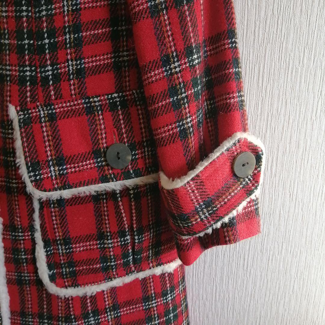 MILK タータンチェック ロングコート 90s レッド FREE