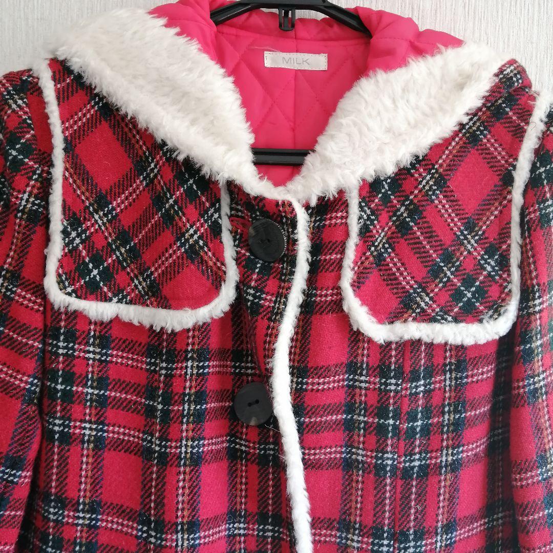 MILK タータンチェック ロングコート 90s レッド FREE