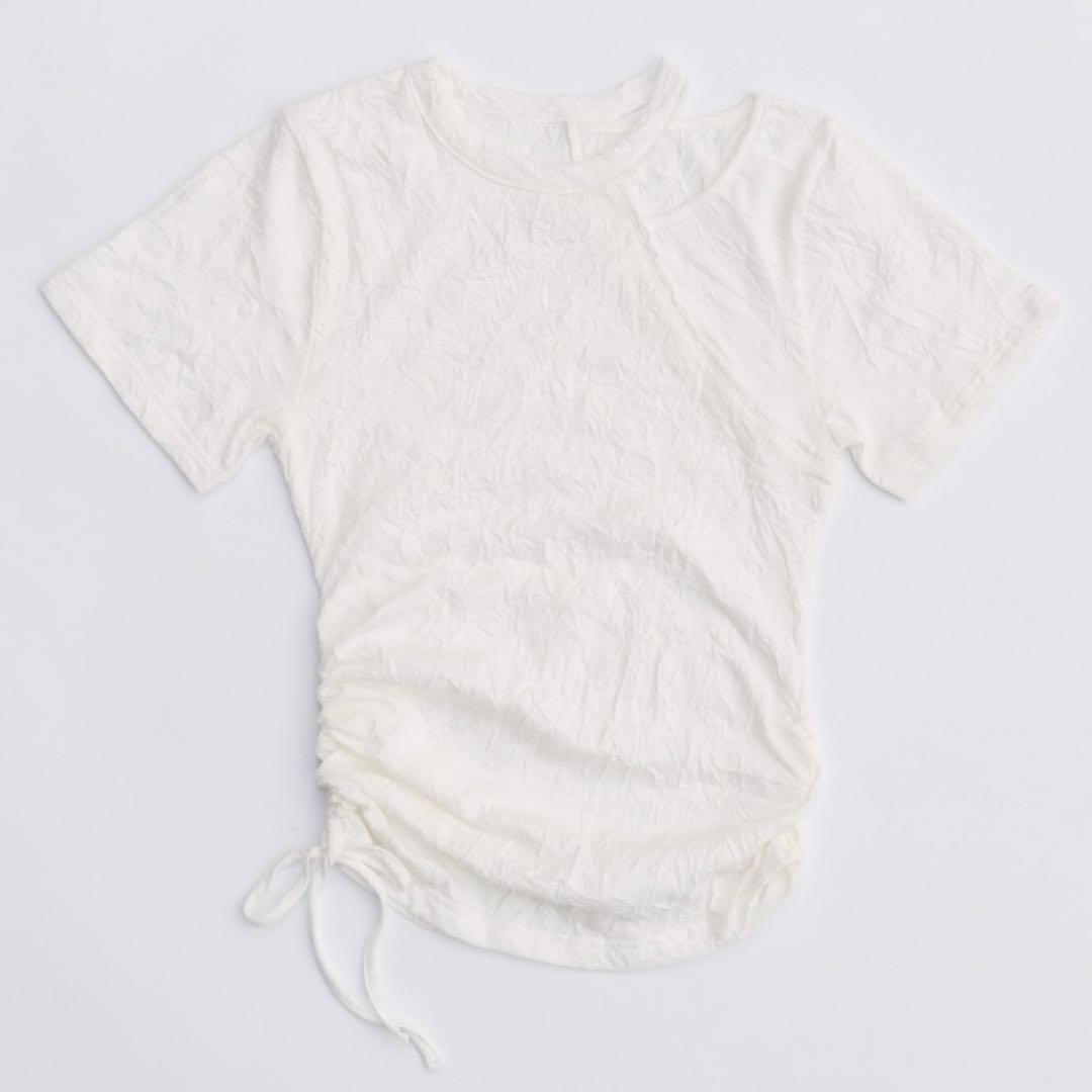 メゾンスペシャル　ワッシャー シャーリング トップス　ホワイト