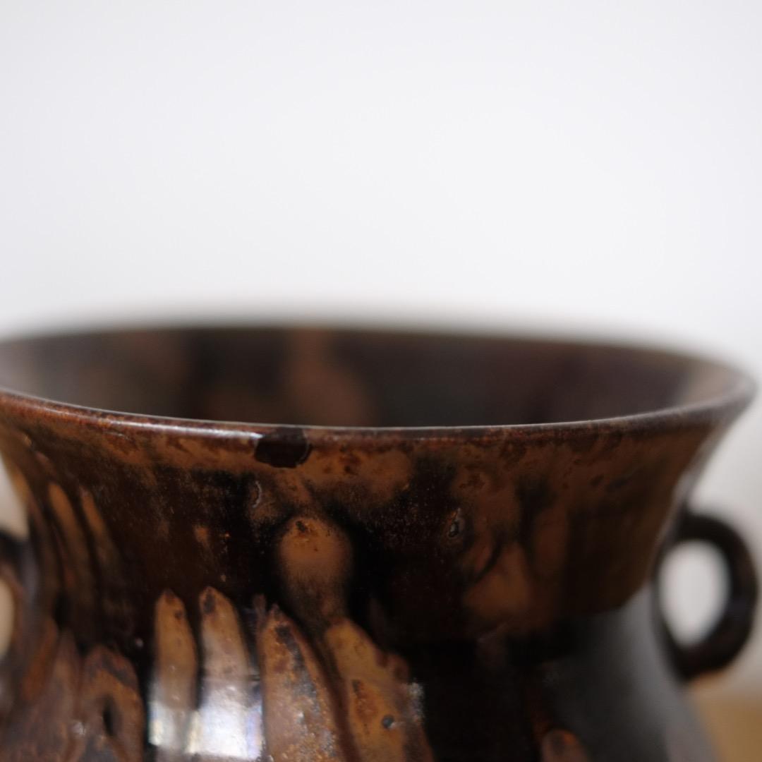 江戸時代　古瀬戸　双耳天目釉　水差　共箱付 索黒高麗李朝古唐津茶道具茶道骨董