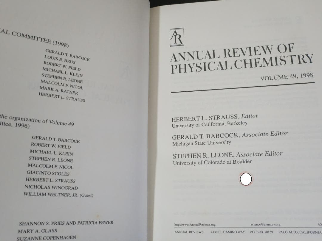 ANNU REV PHYS CHEM v49 1998 物理化学年次学術雑誌