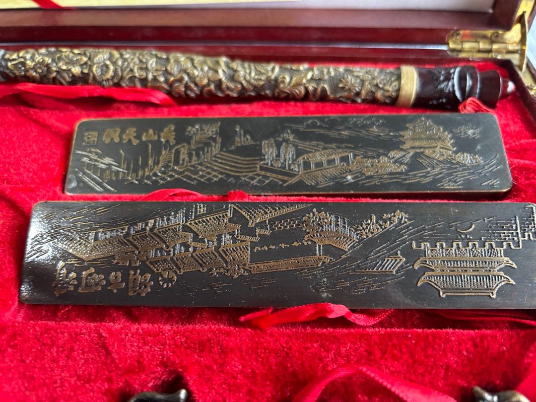 さくら専用出品です。 中国文房具セット　西湖文房銅硯　朱炳仁氏デザイン