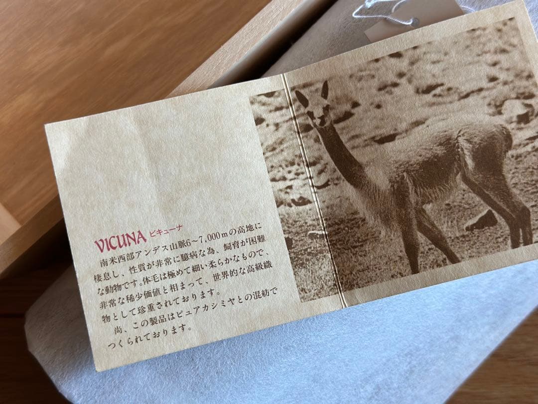 希少品！新品未使用　ビキューナ　最高級カシミヤストール　特選　キャメル　桐箱入り