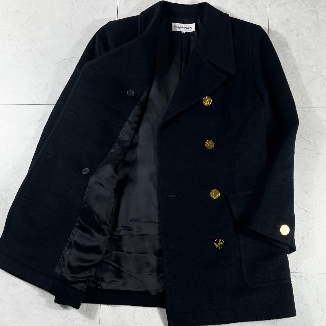 ✨極美品 イヴサンローラン ダブル コート モヘア混 金ボタン ブラック