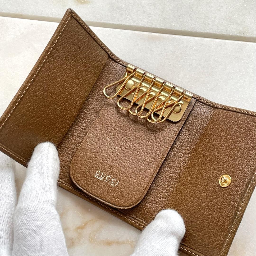 未使用品☆GUCCI オールドグッチ 6連キーケース 茶 キャンバス イタリア製