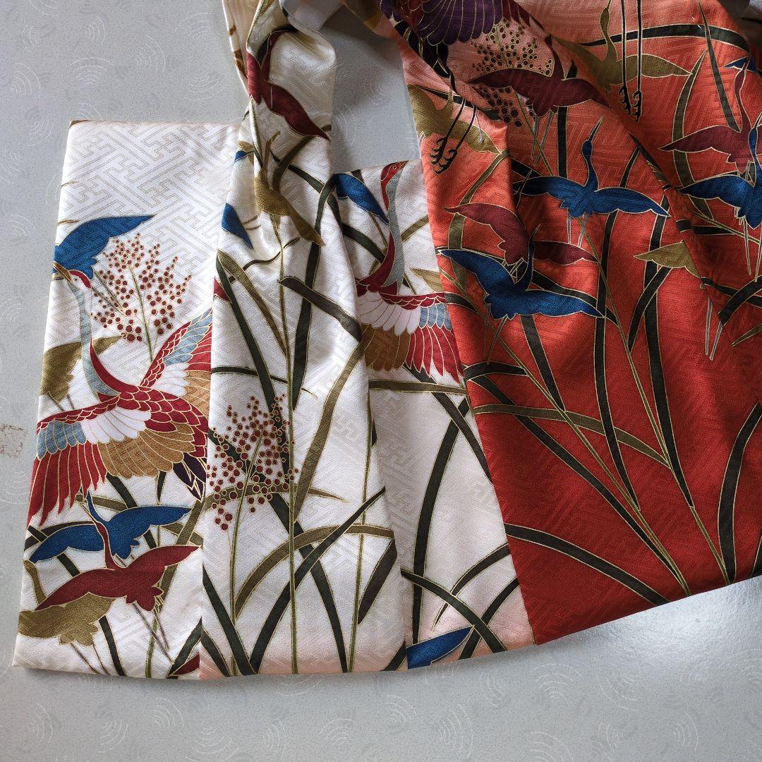 七五三３歳男の子の個性的な正絹鶴柄手縫いの被布(中綿無し）