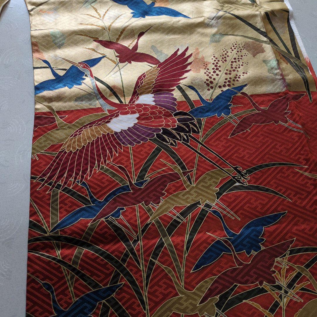 七五三３歳男の子の個性的な正絹鶴柄手縫いの被布(中綿無し）
