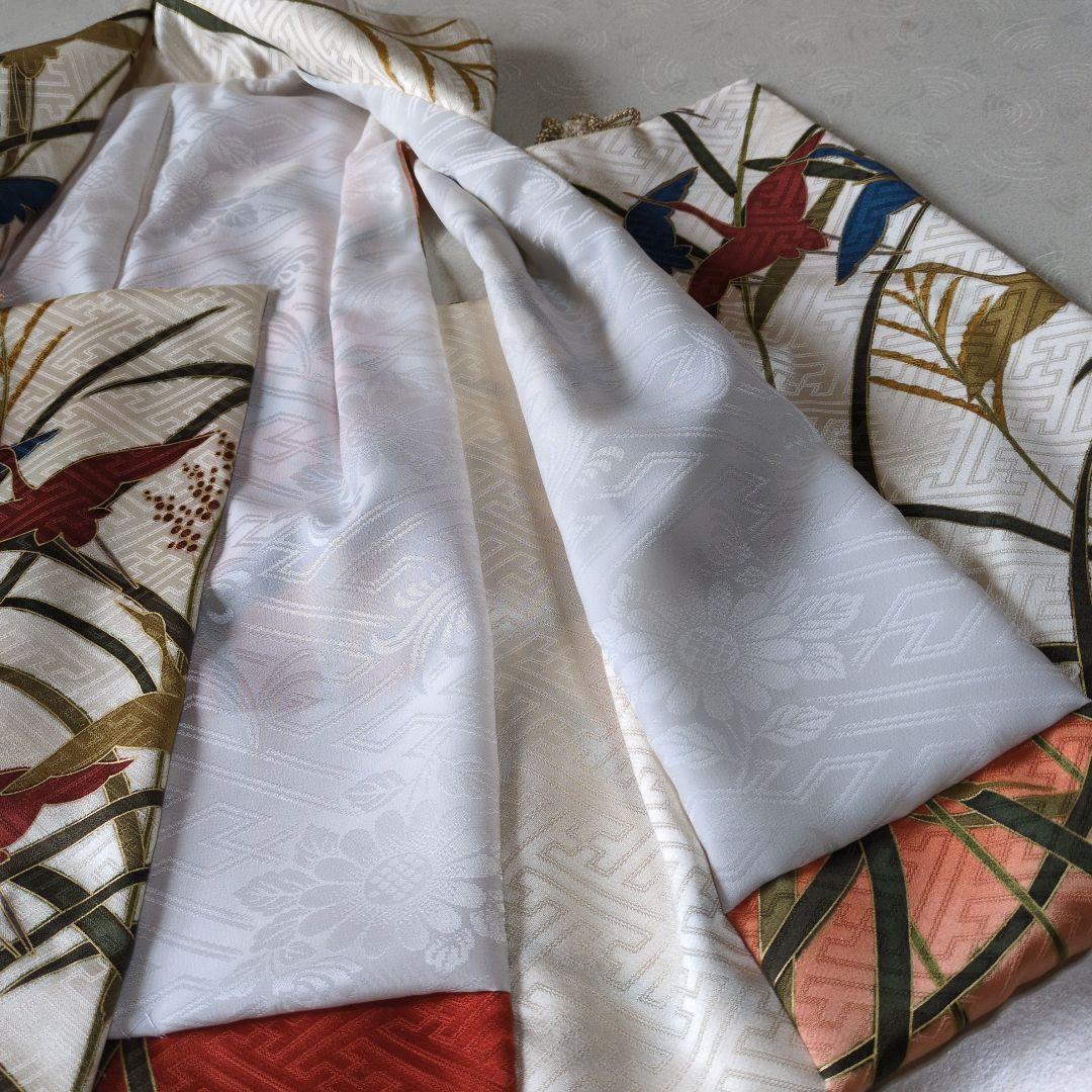 七五三３歳男の子の個性的な正絹鶴柄手縫いの被布(中綿無し）