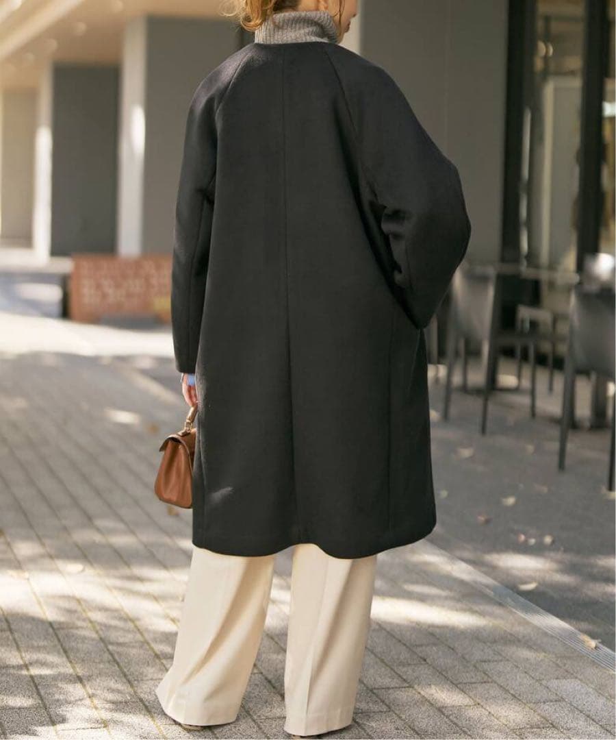 Spick and Span S160ビーバーノーカラーコートブラック新品36