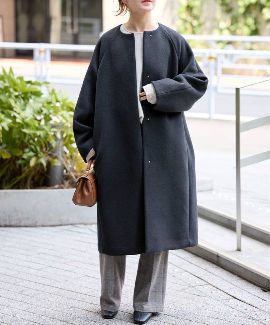 Spick and Span S160ビーバーノーカラーコートブラック新品36