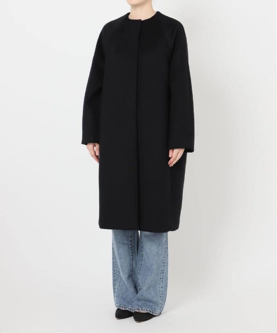 Spick and Span S160ビーバーノーカラーコートブラック新品36