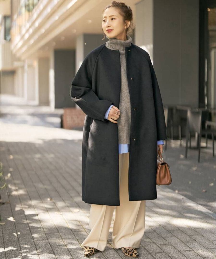 Spick and Span S160ビーバーノーカラーコートブラック新品36