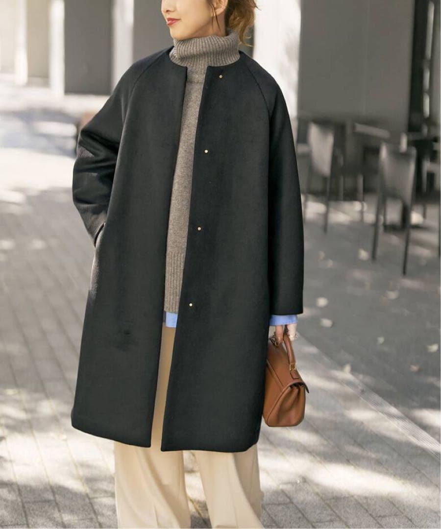 Spick and Span S160ビーバーノーカラーコートブラック新品36