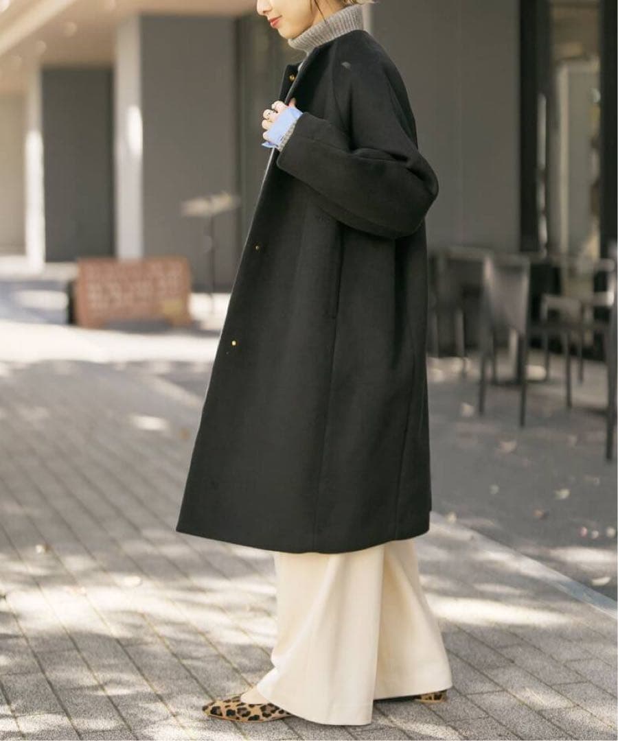 Spick and Span S160ビーバーノーカラーコートブラック新品36