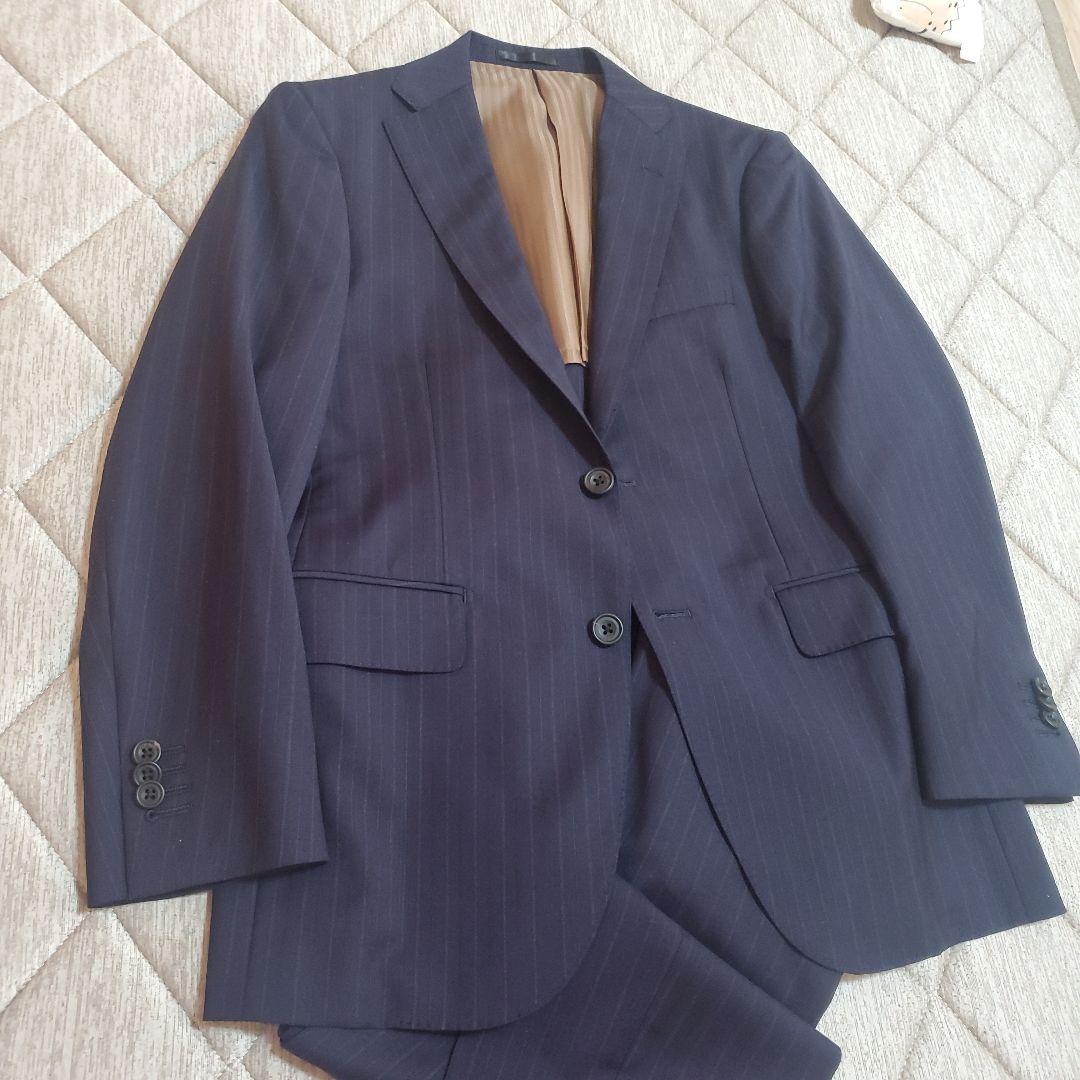 グ*レ様 極美品REDAイタリア製生地ネイビー ストライプ日本製 A3～A4オー