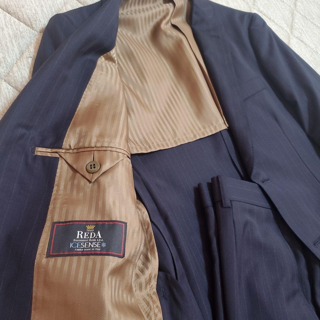 グ*レ様 極美品REDAイタリア製生地ネイビー ストライプ日本製 A3～A4オー