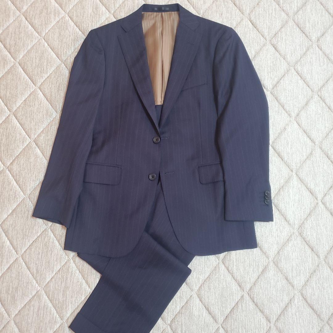 グ*レ様 極美品REDAイタリア製生地ネイビー ストライプ日本製 A3～A4オー