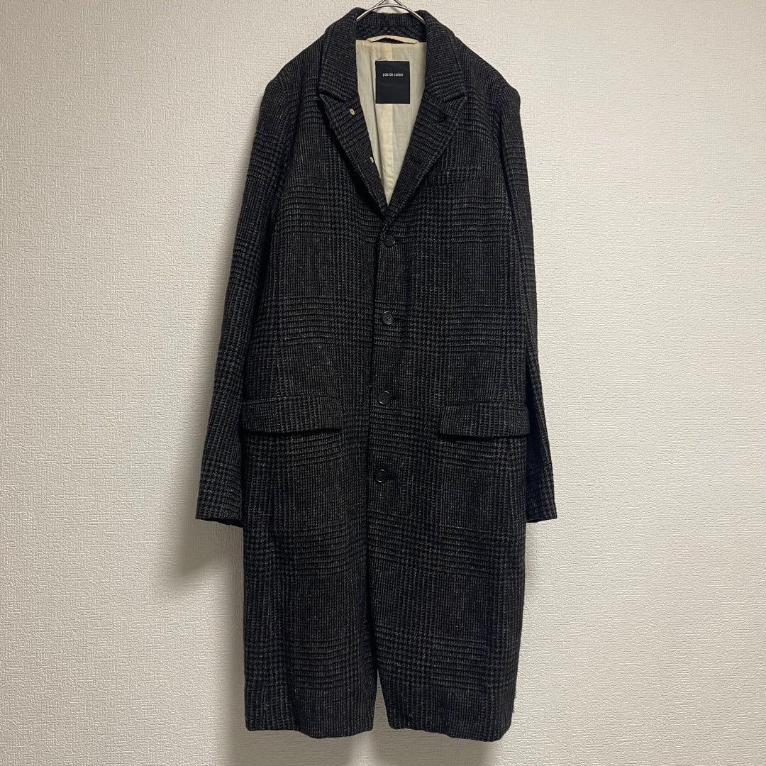 パドカレ Pas de calais アウター コート チェック ウール 麻 綿