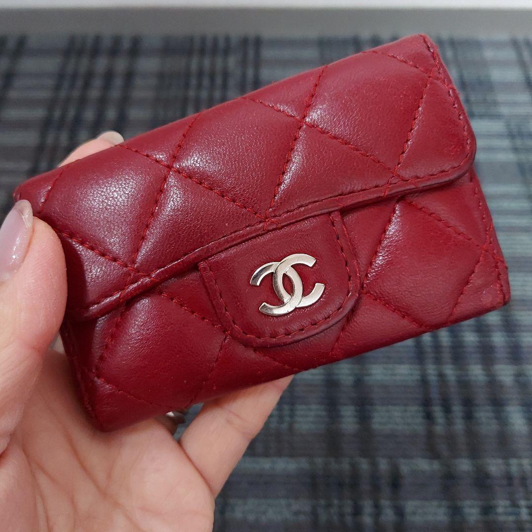 CHANEL マトラッセ ラムレザー シルバー金具 6連 キーケース レッド