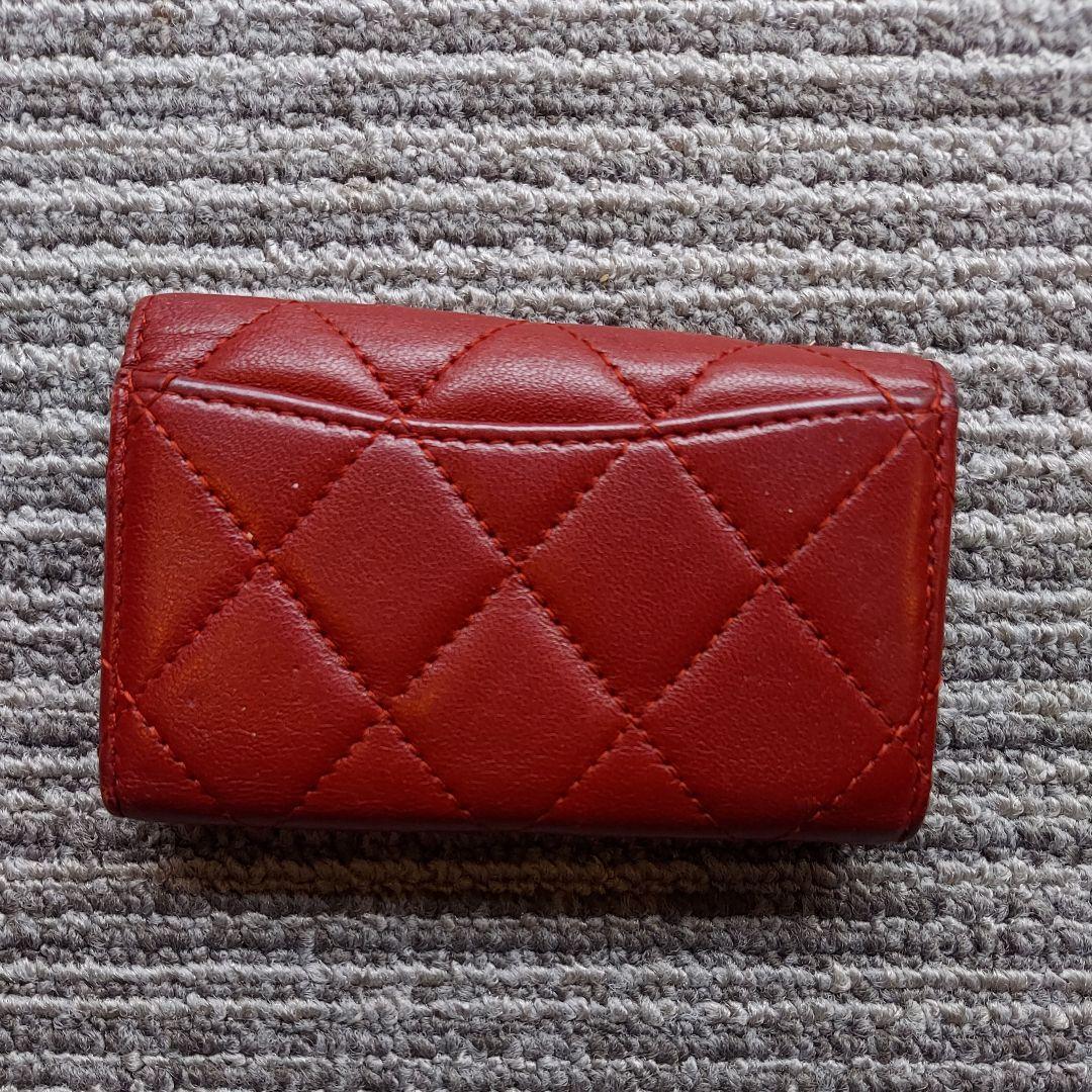 CHANEL マトラッセ ラムレザー シルバー金具 6連 キーケース レッド