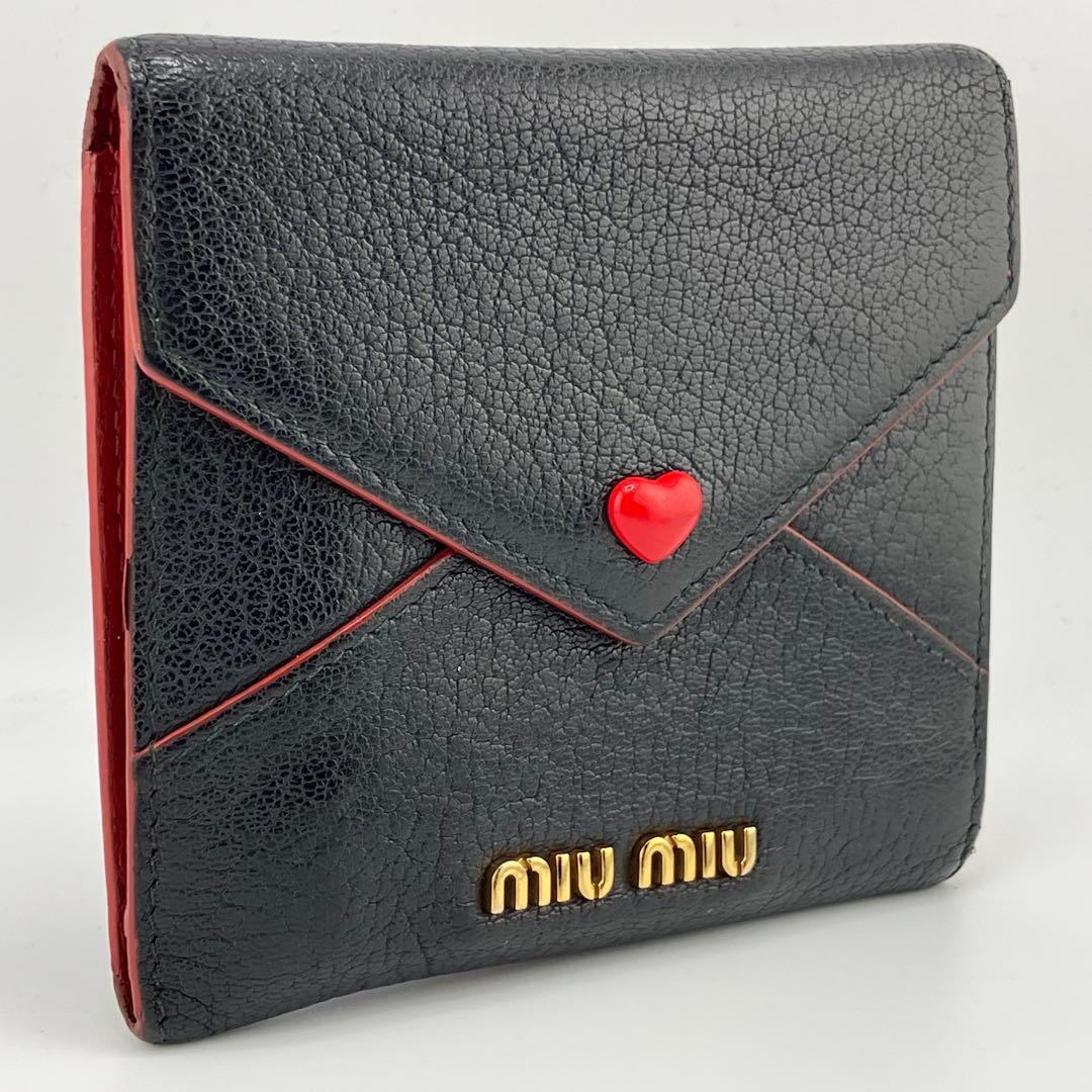 希少✨美品✨ミュウミュウ 三つ折り財布 マドラスラブレター ハート ブラック