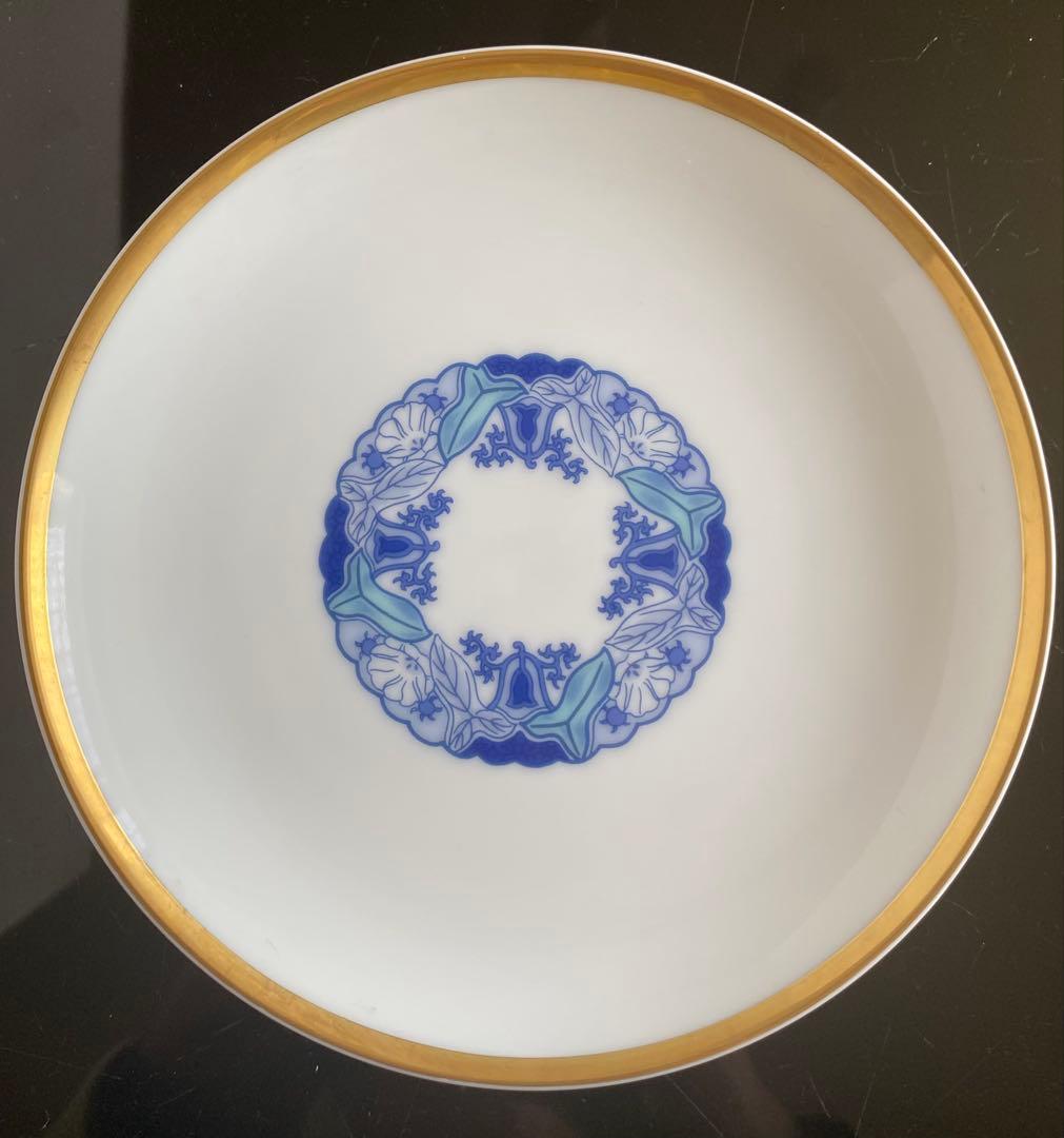 未使用品◆深川製磁 ブルーチャイナ丸サービス皿揃 5枚セット デザート皿 銘々皿