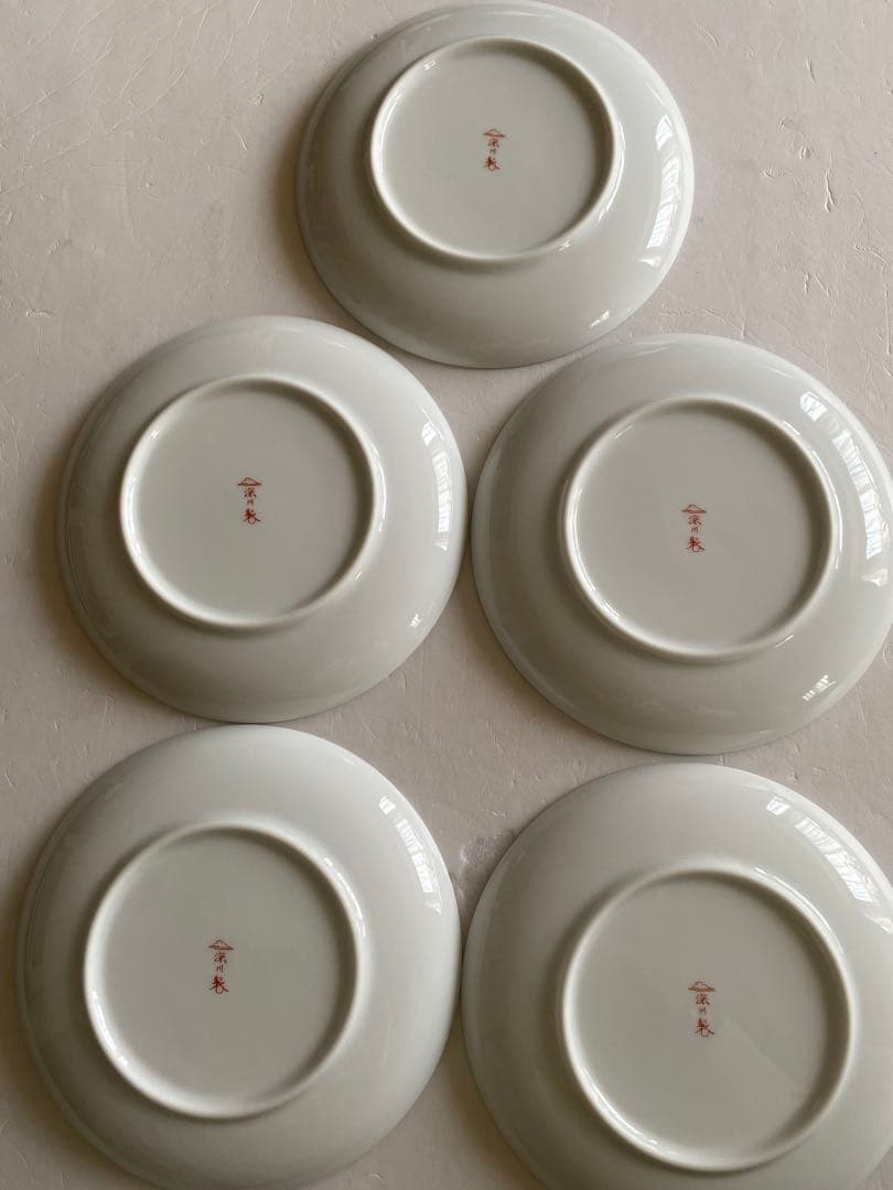 未使用品◆深川製磁 ブルーチャイナ丸サービス皿揃 5枚セット デザート皿 銘々皿