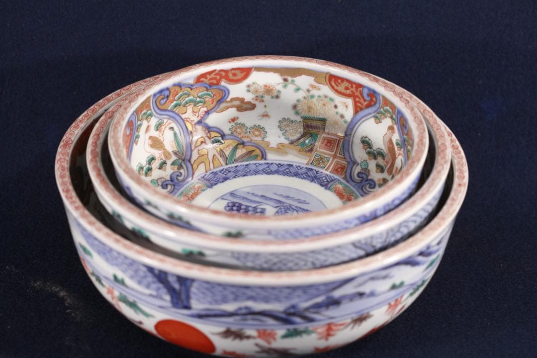 039 古伊万里　豪華　金襴手　3つ丼　江戸時代　無傷美品