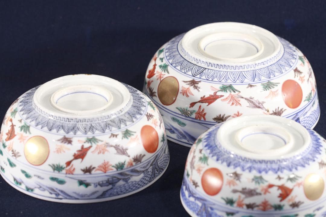 039 古伊万里　豪華　金襴手　3つ丼　江戸時代　無傷美品