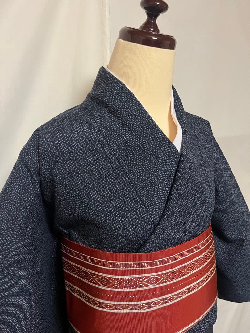 【超絶逸品】●新潟県伝統工芸品●【本塩沢】●強撚糸●草木染●亀甲●紬●着物