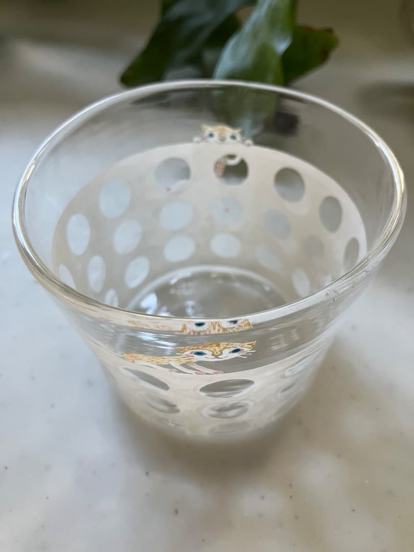 松岡装子さんの猫のイラスト絵付けガラスカップ