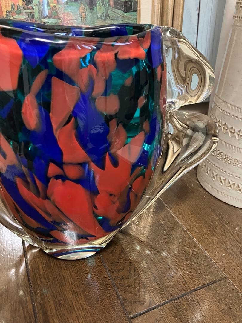 kayo大型 ムラーノ技法風 ガラス花瓶 33×25cm 5.1kg