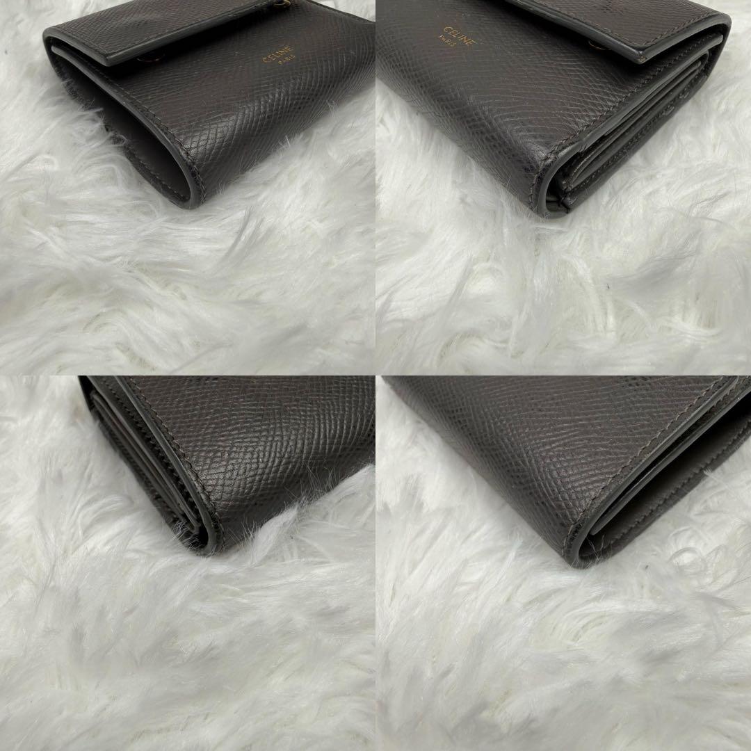 CELINE セリーヌ 三つ折り財布 スモールウォレット レザー グレー　黒