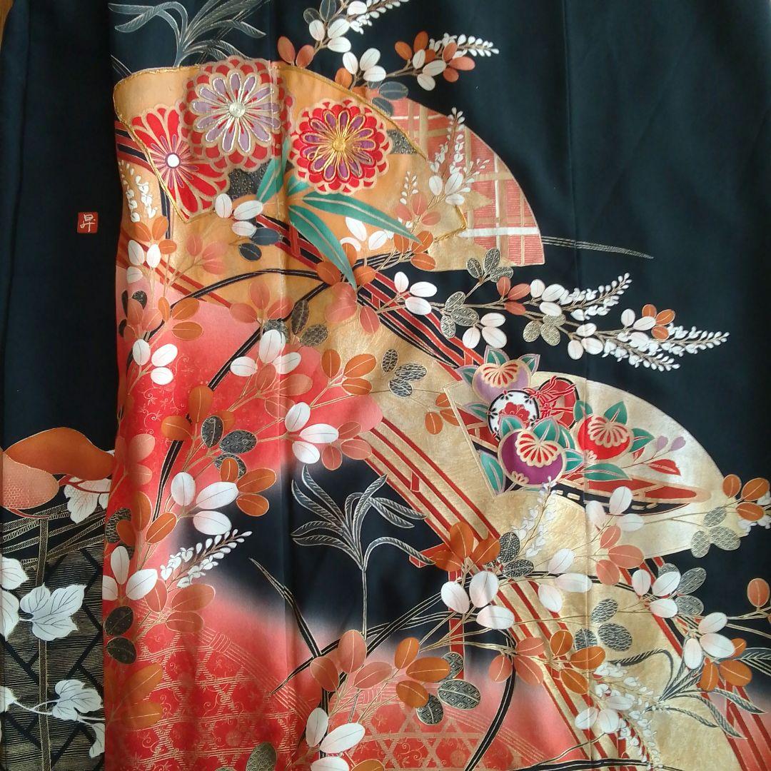 着物リメイクワンピース 留袖ドレス萩と菊 落款あり作家物