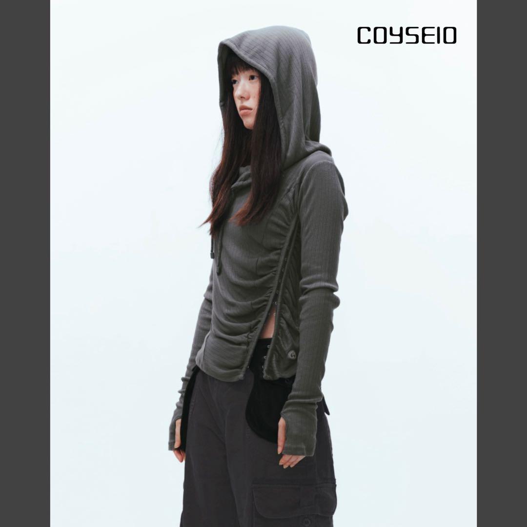 トップス COYSEIO SHIRRING HOOK HOODIE CHARCOAL