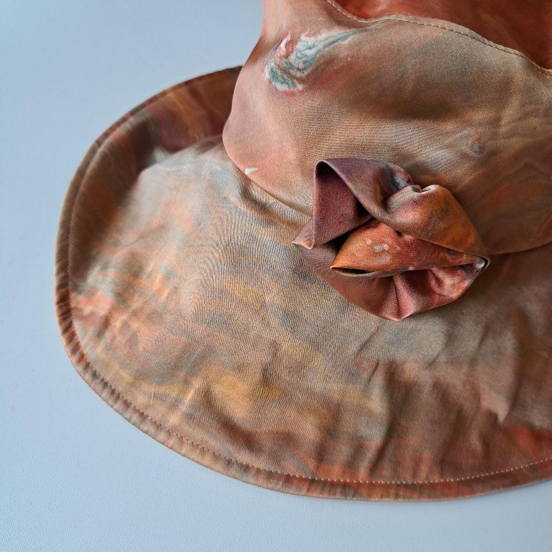 高級 定価4.5万 墨流し染 シルクハット 絹 創作 染美堂 帽子 ソフトハット