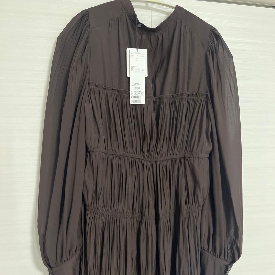ココディール　ギャザードロストティアードワンピース　ダークブラウン
