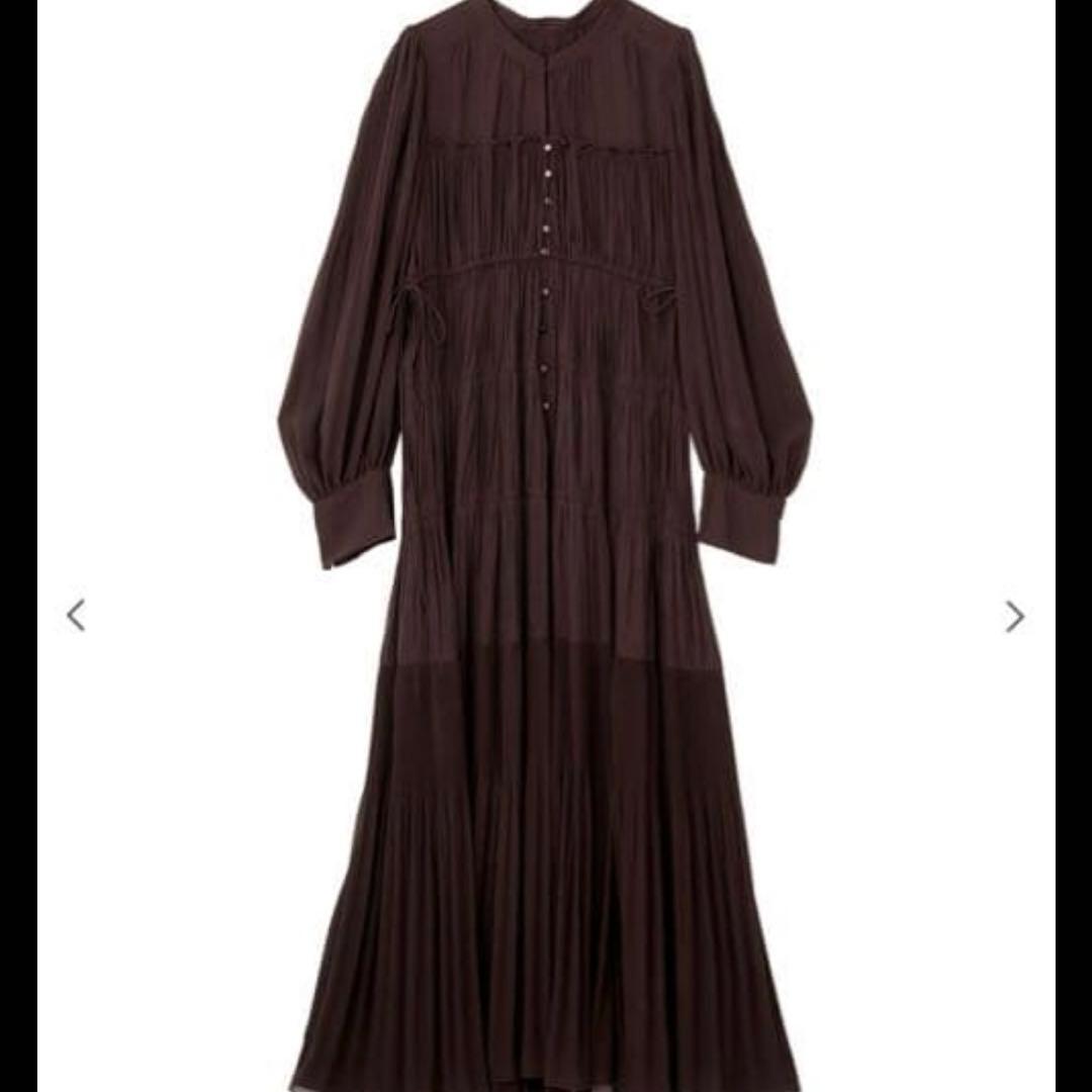 ココディール　ギャザードロストティアードワンピース　ダークブラウン