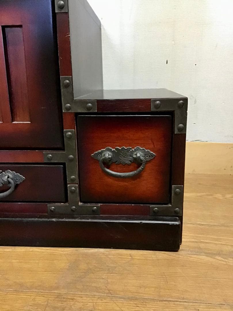 aya3953 ☆222☆民芸家具☆時代箪笥風☆右階段箪笥☆和家具☆鉄金具
