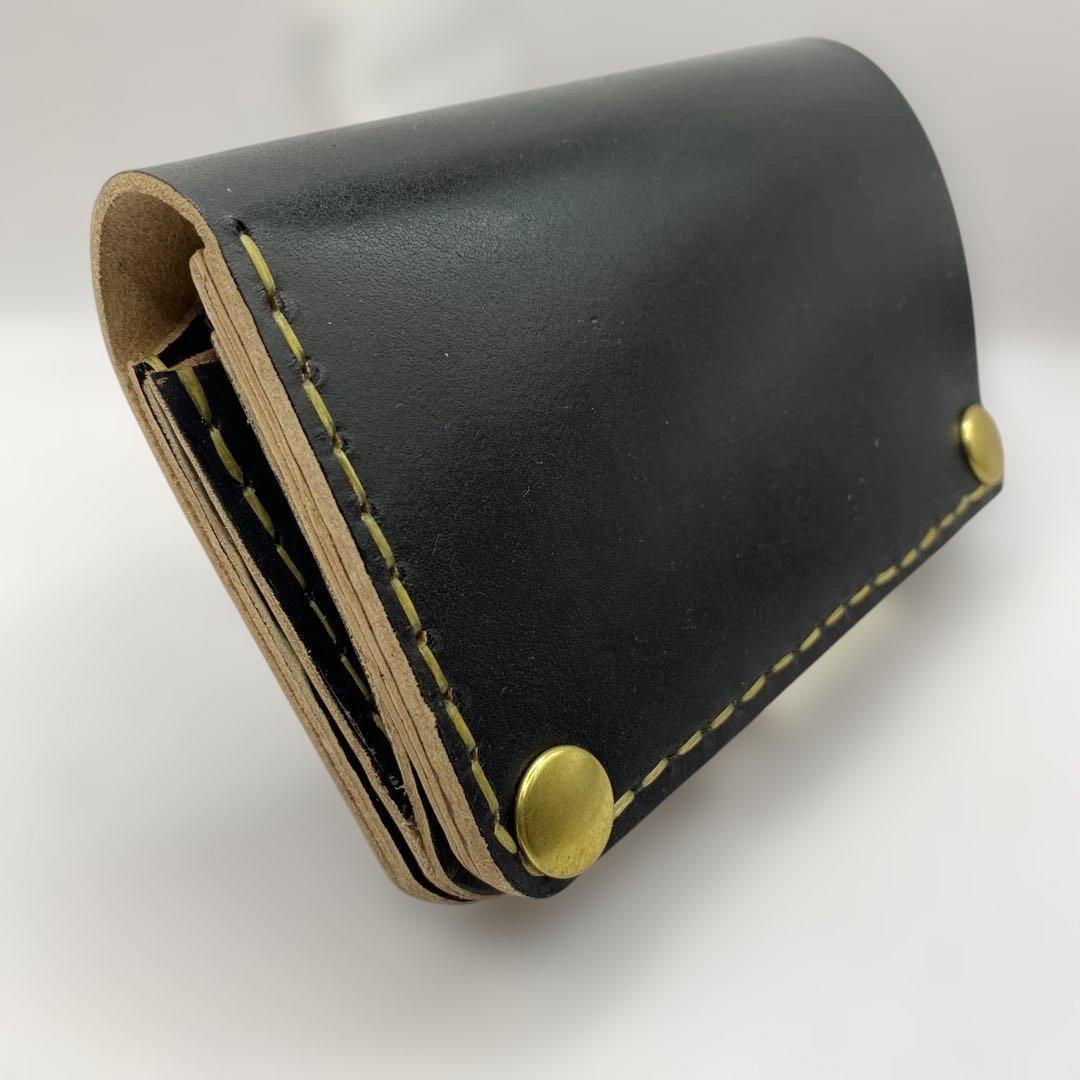 無骨 丘染めブラック ミドルトラッカーウォレット マチ/小判かん BMT0525