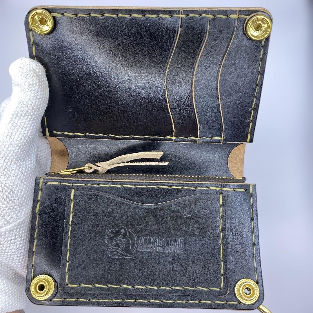 無骨 丘染めブラック ミドルトラッカーウォレット マチ/小判かん BMT0525